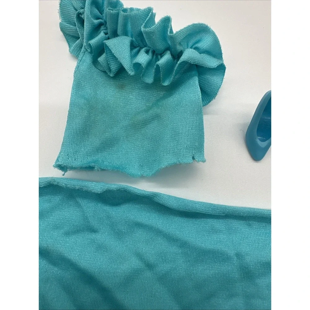 Vintage Barbie Fashion Fun #2086 Turquoise One Shoulder Dress Heels Mattel 1985